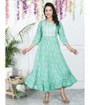 Vashineh Cotton Blend Embroidered Anarkali Women's Kurti - Green ( Pack of 1 )