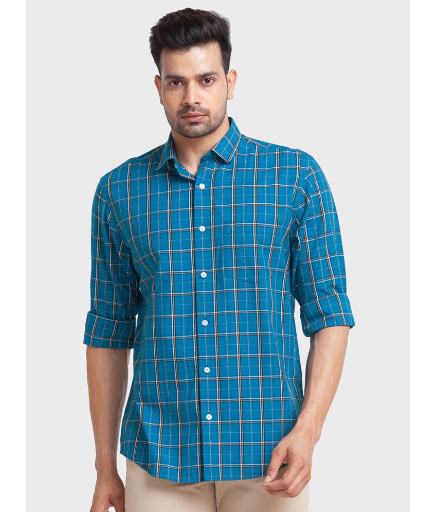     			Colorplus Cotton Blend Regular Fit Checks Full Sleeves Men's Casual Shirt - Blue ( Pack of 1 )