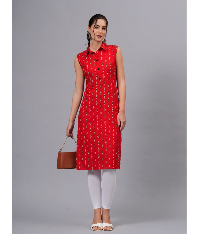    			HIGHLIGHT FASHION EXPORT Rayon Printed Straight Women's Kurti - Red ( Pack of 1 )