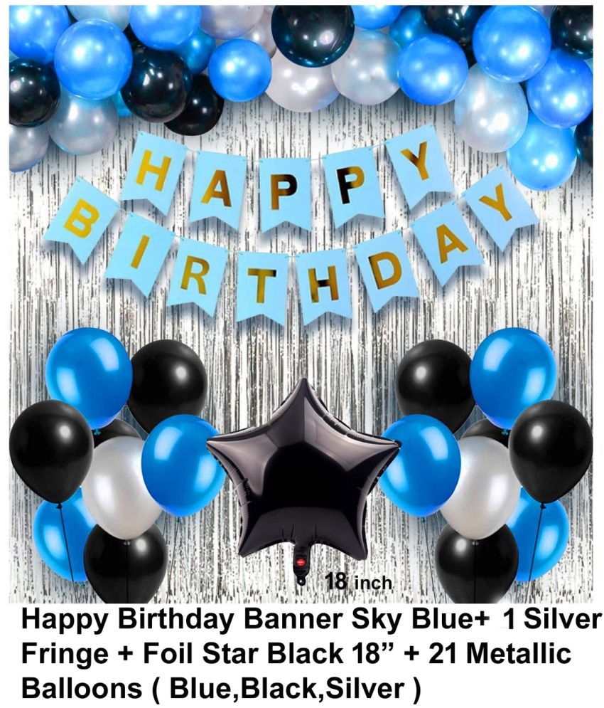     			Happy Birthday Banner + 1 Fringe Curtain + 1 Foil Star Balloon + 21 Metallic Balloon For Birthday Decoration