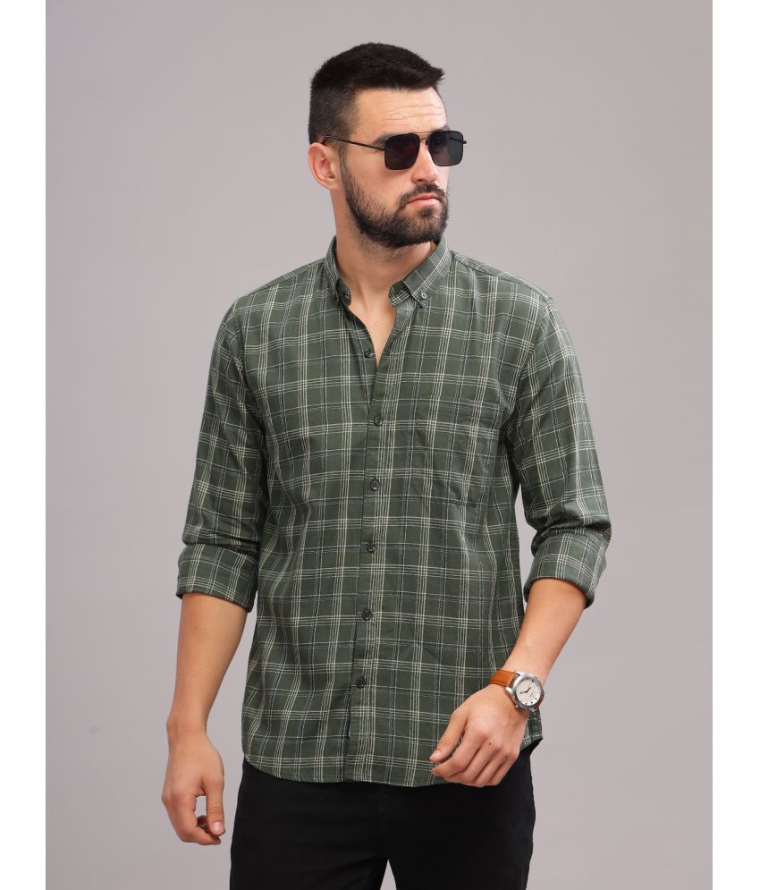     			Paul Street 100% Cotton Slim Fit Checks Full Sleeves Men's Casual Shirt - Olive ( Pack of 1 )