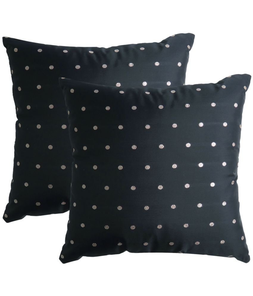     			SUGARCHIC Set of 2 Silk Ethnic Square Cushion Cover (40X40)cm - Black