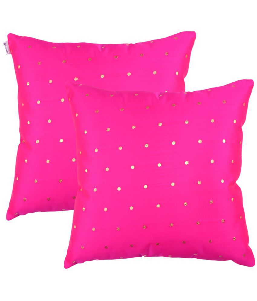     			SUGARCHIC Set of 2 Silk Ethnic Square Cushion Cover (40X40)cm - Pink