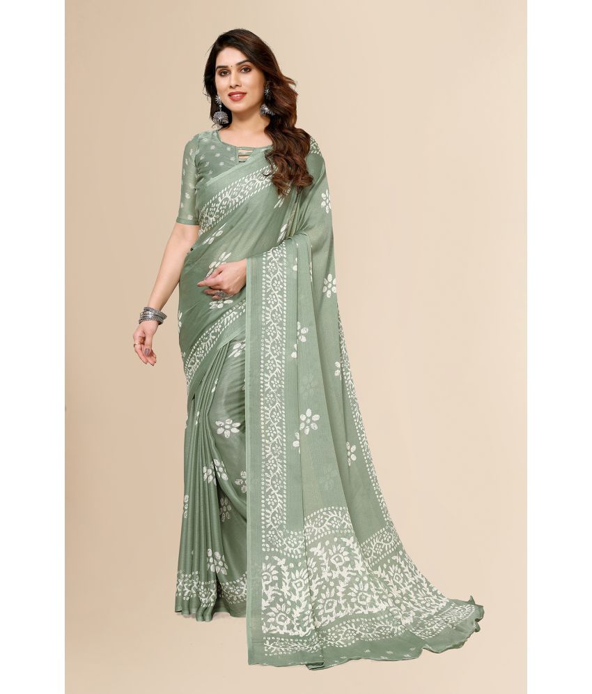     			Anand Sarees Chiffon Printed Saree With Blouse Piece - Green ( Pack of 1 )