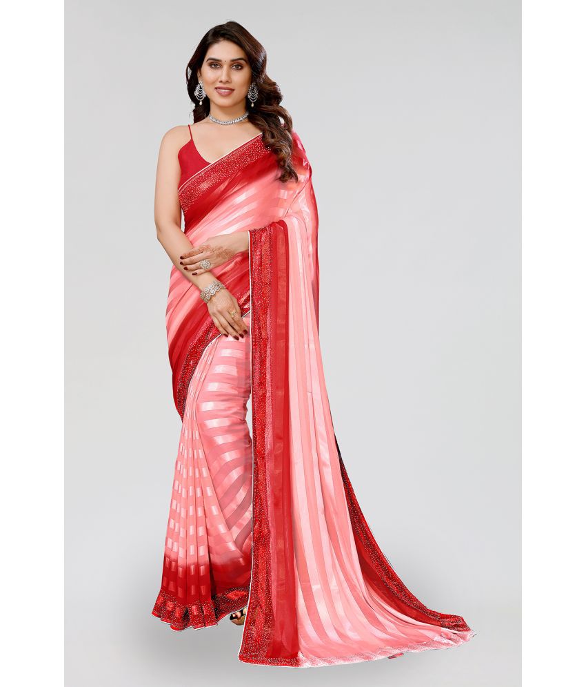     			Anand Sarees Satin Embellished Saree Without Blouse Piece - Pink ( Pack of 1 )
