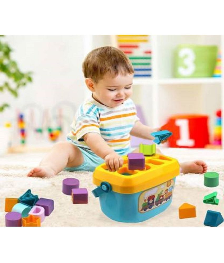     			First Shape Sorting Blocks Educational Activity Toys 16 Building Collection ABCD Alphabets Game Cube to Kids