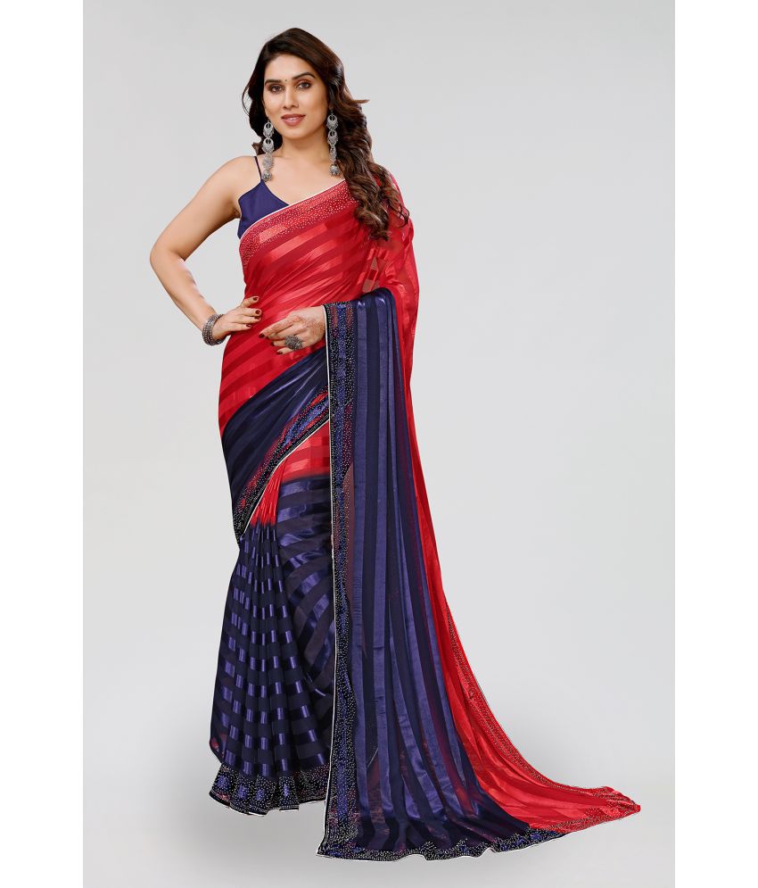     			Kashvi Sarees Satin Embellished Saree Without Blouse Piece - Red ( Pack of 1 )