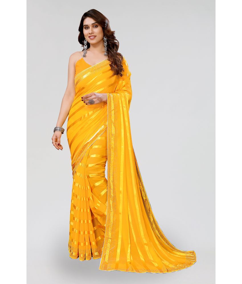     			Kashvi Sarees Satin Embellished Saree With Blouse Piece - Yellow ( Pack of 1 )