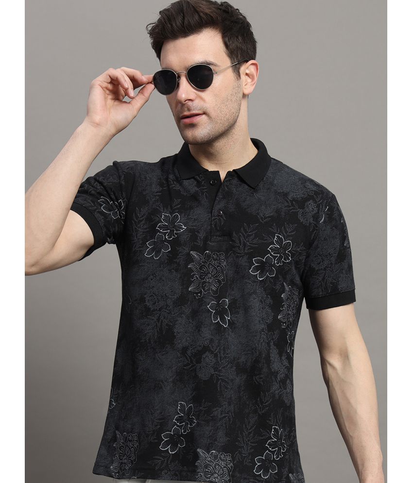     			Nyker Cotton Blend Regular Fit Printed Half Sleeves Men's Polo T Shirt - Black ( Pack of 1 )
