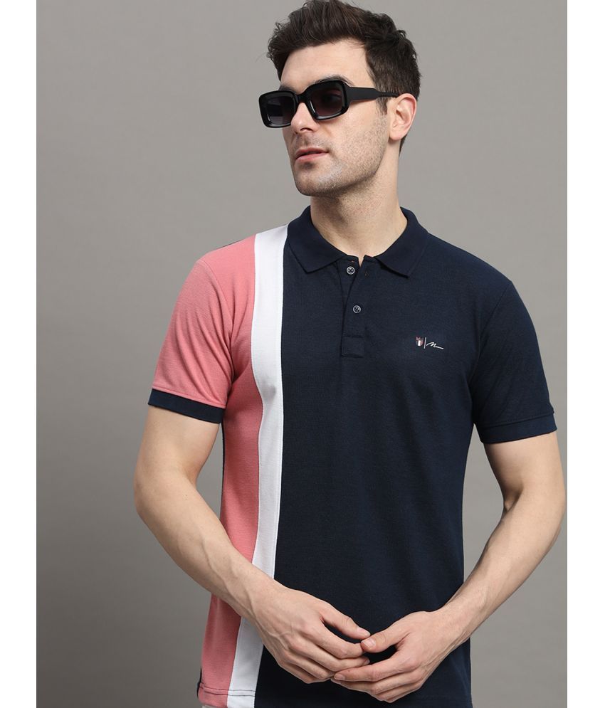     			Nyker Pack of 1 Cotton Blend Regular Fit Colorblock Half Sleeves Men's Polo T Shirt ( Navy Blue )