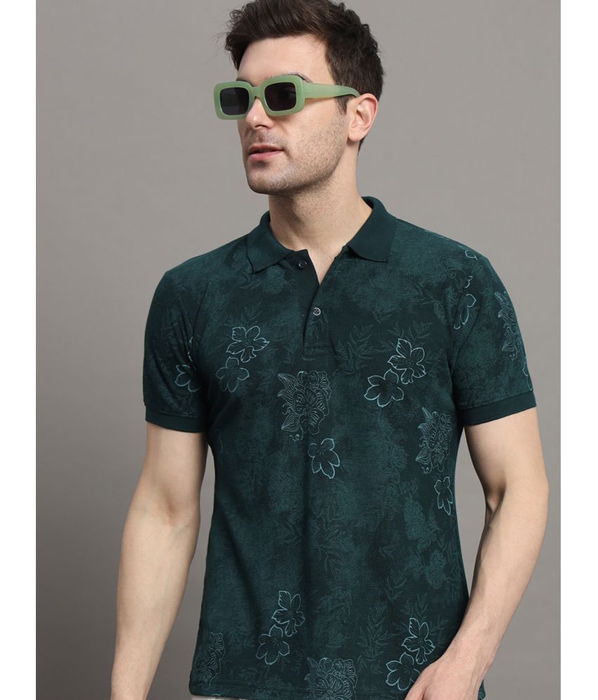     			Nyker Cotton Blend Regular Fit Printed Half Sleeves Men's Polo T Shirt - Dark Green ( Pack of 1 )