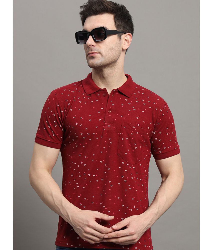     			Nyker Cotton Blend Regular Fit Printed Half Sleeves Men's Polo T Shirt - Wine ( Pack of 1 )