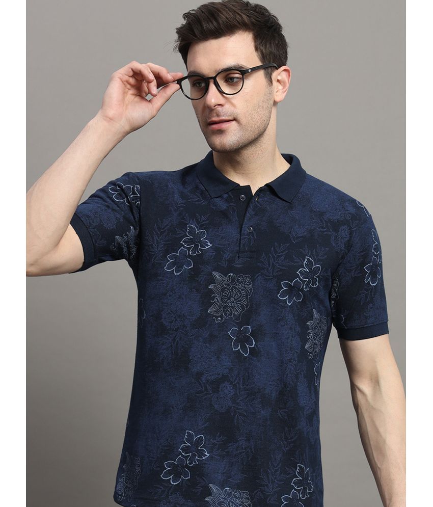     			Nyker Pack of 1 Cotton Blend Regular Fit Printed Half Sleeves Men's Polo T Shirt ( Navy Blue )