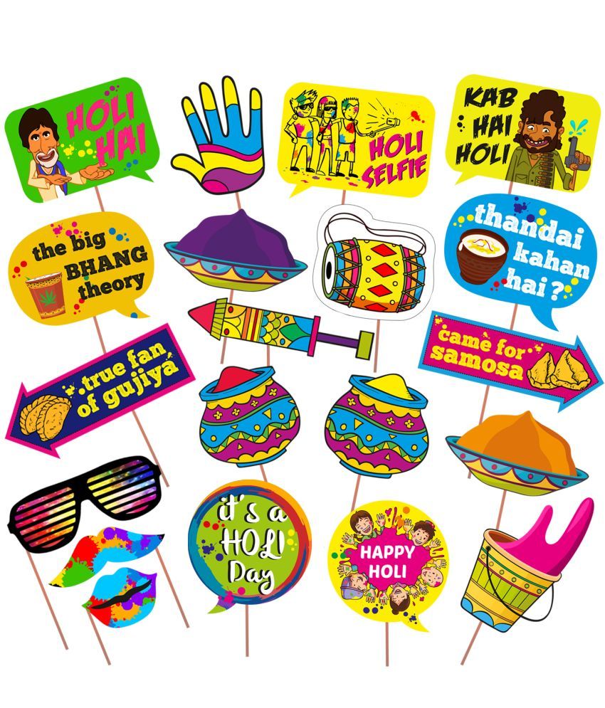     			Zyozi  20 Pcs Holi Photo Booth Props / Holi Props for Photoshoot / Happy Holi Banner / Happy Holi Decoration for Holi Festival Photo Props, Holi Bollywood Party Supplies