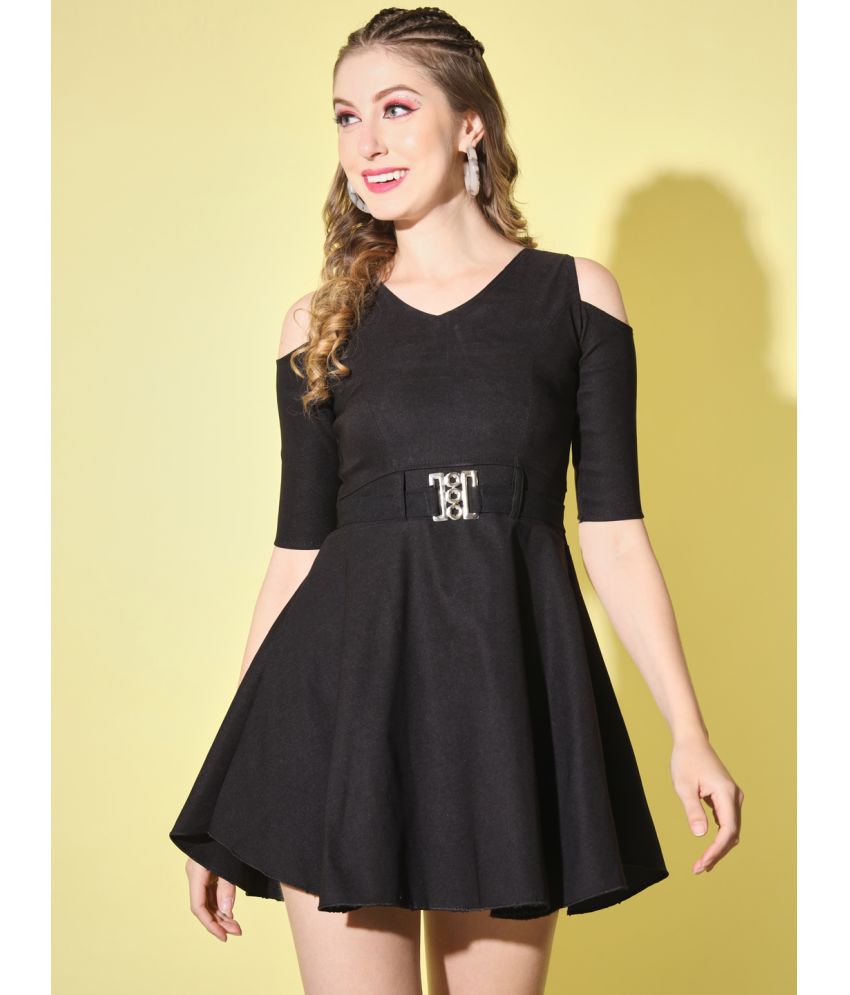     			BuyNewTrend Cotton Blend Solid Mini Women's Fit & Flare Dress - Black ( Pack of 1 )