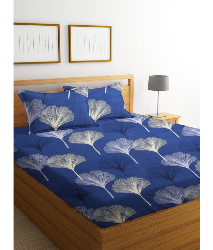     			Neekshaa Cotton Floral Fitted Fitted bedsheet with 2 Pillow Covers ( Double Bed ) - Dark Blue