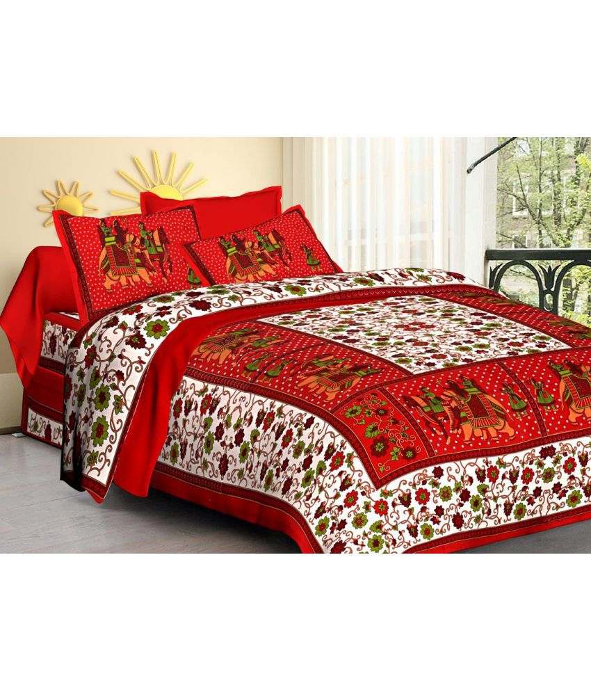     			Angvarnika Cotton Floral 1 Double Bedsheet with 2 Pillow Covers - Multicolor