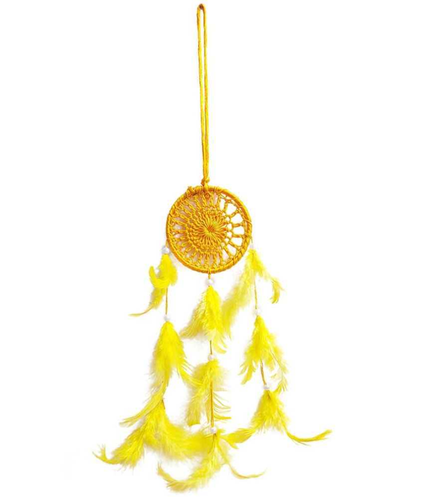     			Ghar Saaz Yellow Feather Dream Catcher - Pack of 1 ( 47 X 8 cms )