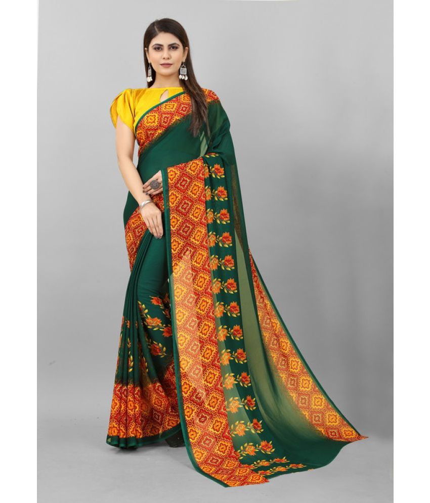     			KAPIL FASHION Georgette Printed Saree With Blouse Piece - Green ( Pack of 1 )