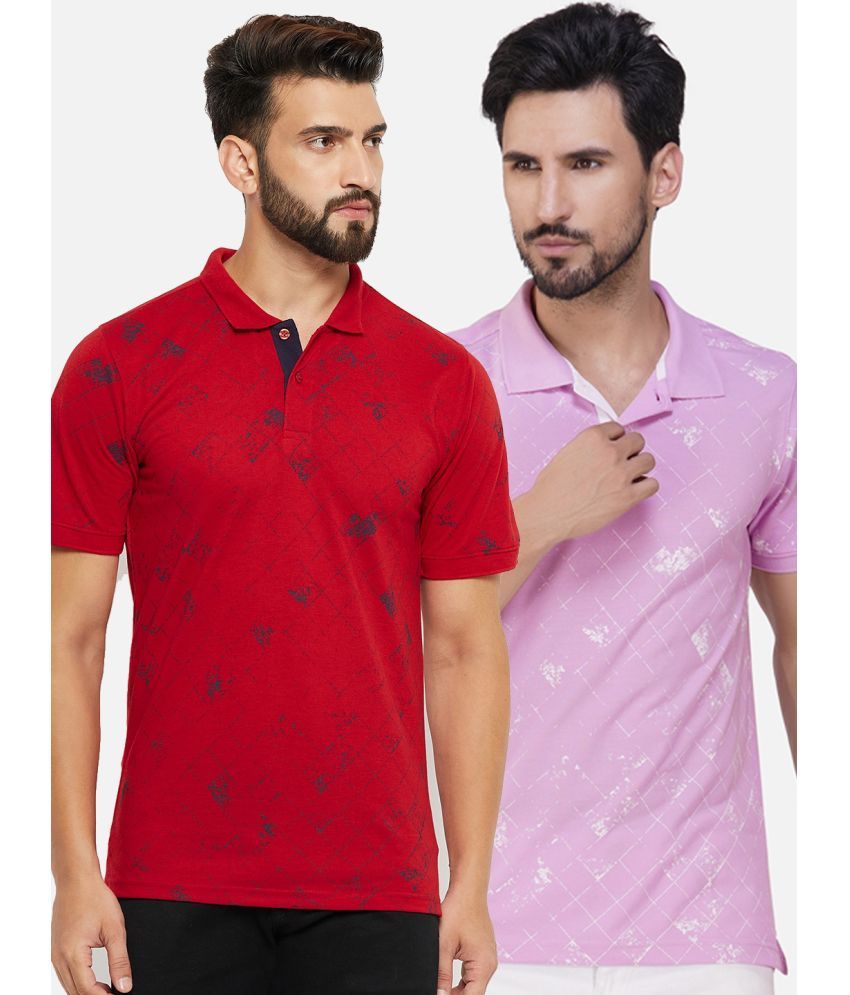     			XFOX Pack of 2 Cotton Blend Regular Fit Printed Half Sleeves Men's Polo T Shirt ( Red )