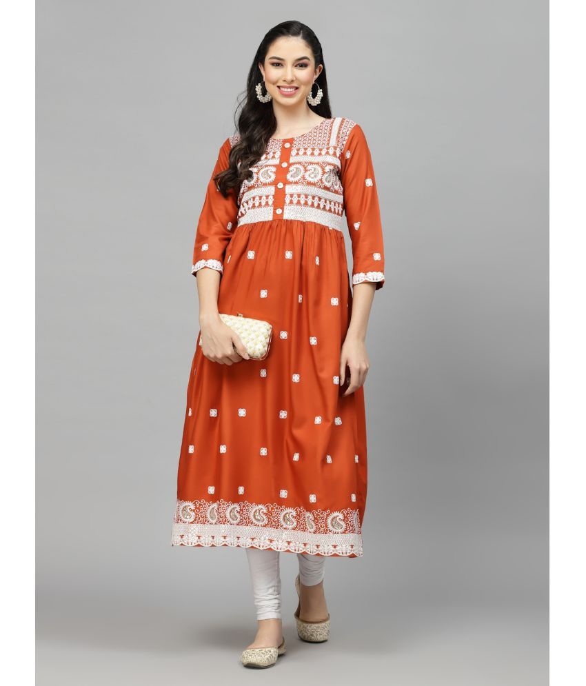     			Stylum Rayon Embroidered Nayra Women's Kurti - Rust ( Pack of 1 )