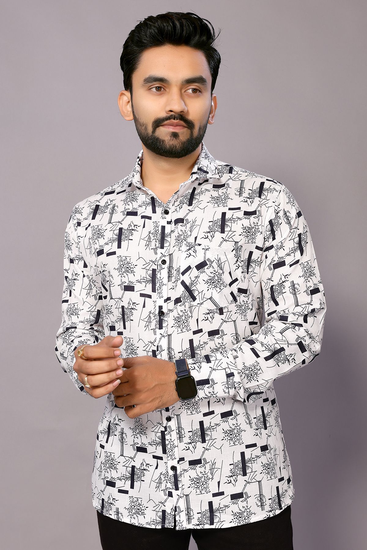     			Kashvi Cotton Blend Regular Fit Printed Full Sleeves Men's Casual Shirt - White ( Pack of 1 )