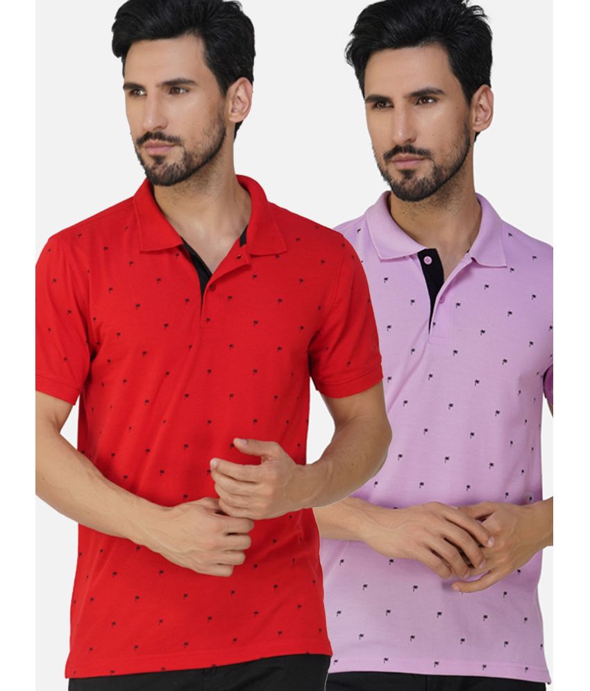     			XFOX Cotton Blend Regular Fit Printed Half Sleeves Men's Polo T Shirt - Red ( Pack of 2 )
