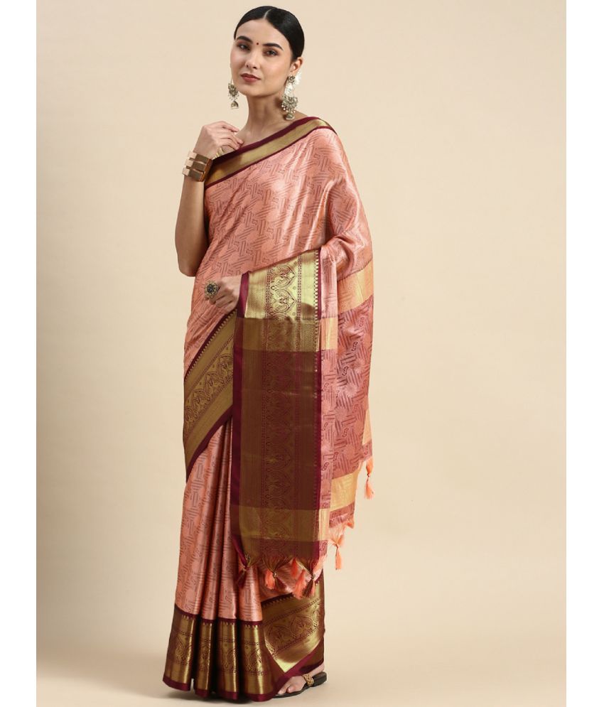     			Aika Cotton Silk Self Design Saree With Blouse Piece - Peach ( Pack of 1 )