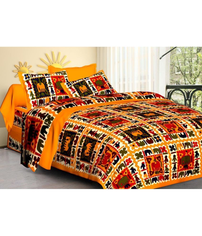     			Angvarnika Cotton Abstract Printed 1 Double Bedsheet with 2 Pillow Covers - Multicolor