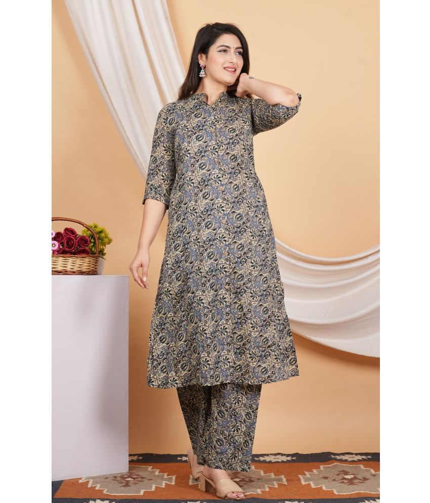     			Vbuyz Cotton Printed Kurti With Palazzo Women's Stitched Salwar Suit - Grey ( Pack of 1 )