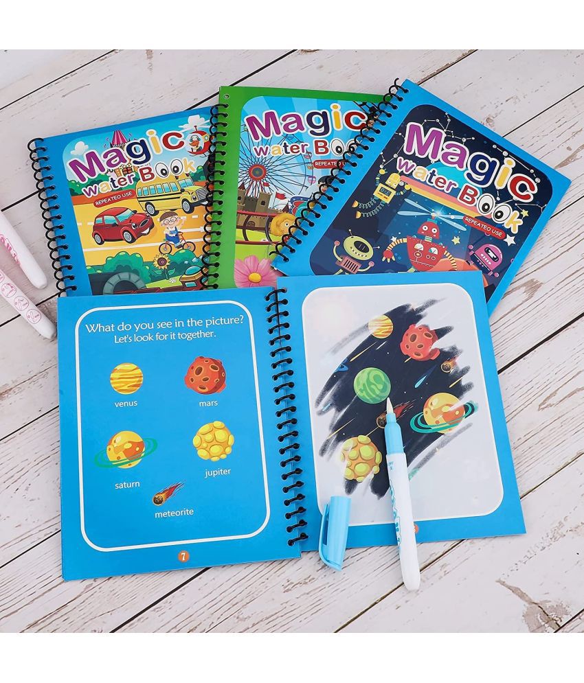     			Water Colouring Books 4 Piece Magic Colouring Book Set Travel Activities Duplicate Book for Kids Reusable Drawing Book and Pen Set for Kids Toddlers Gift