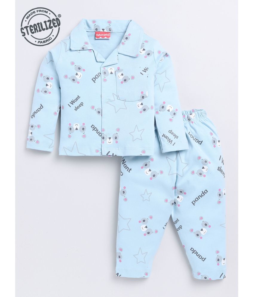     			Fisher price Pure Cotton Printed Western Wear Full Sleeve Collared Regular Powder Blue Baby Boys Nightwear