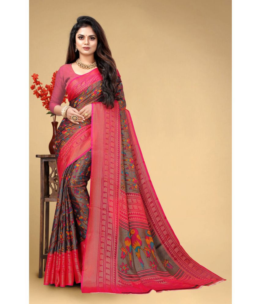     			KAPIL FASHION Art Silk Printed Saree With Blouse Piece - Pink ( Pack of 1 )