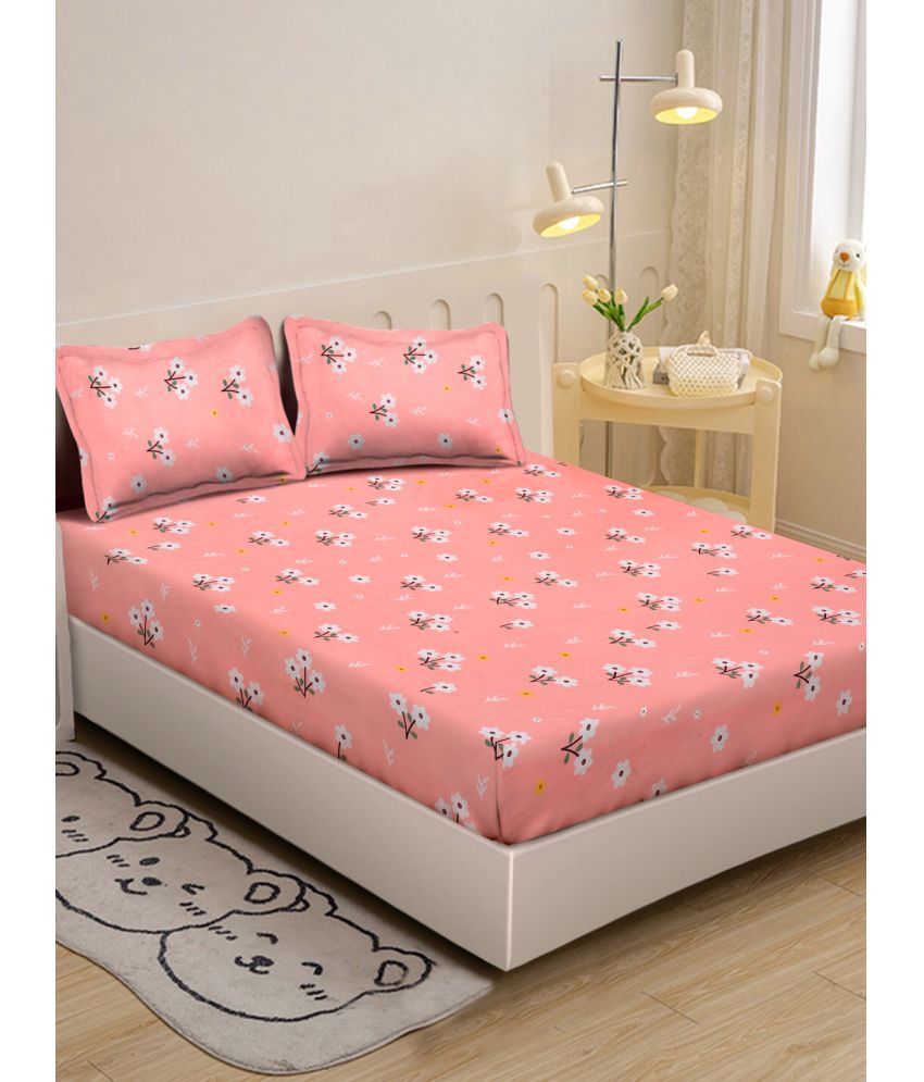     			Klotthe Poly Cotton Floral 1 Single Bedsheet with 2 Pillow Covers - Pink
