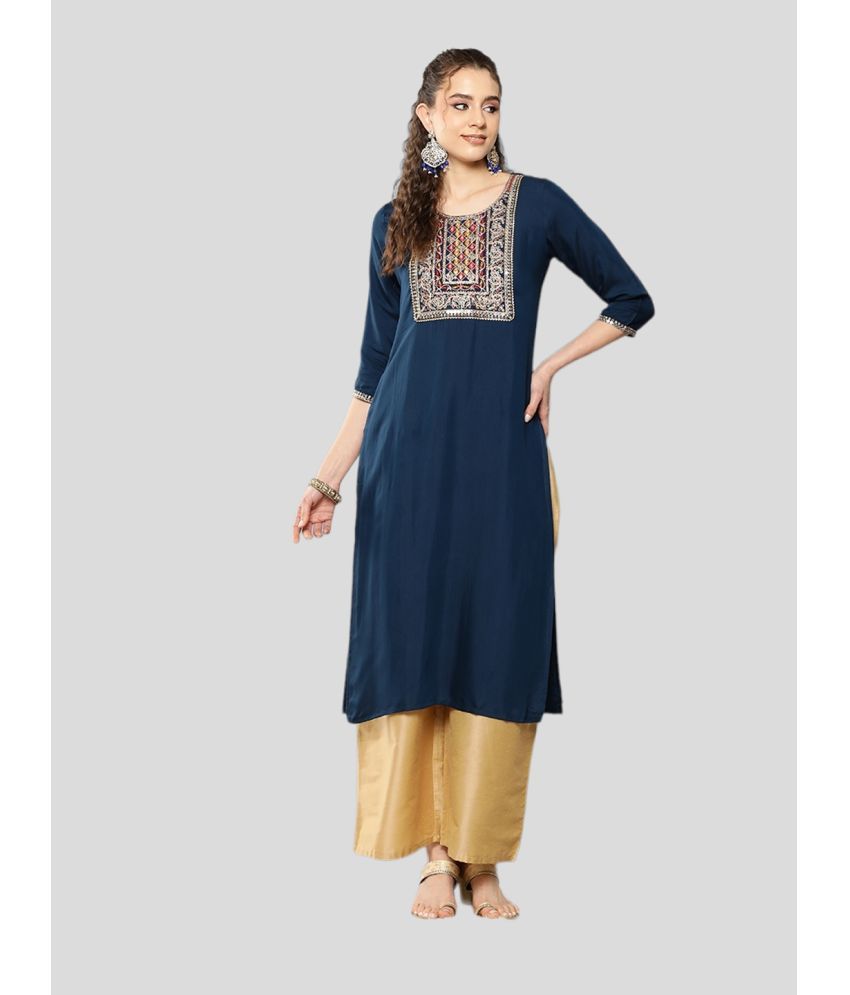     			Aarika Cotton Embroidered Straight Women's Kurti - Navy ( Pack of 1 )