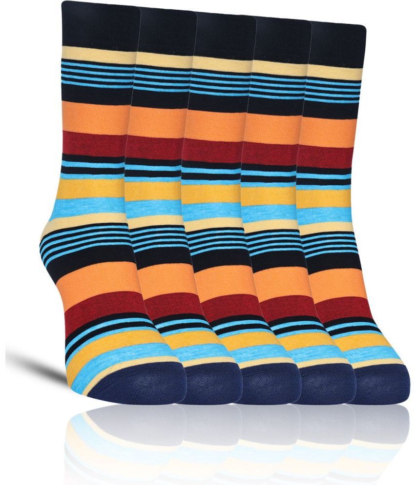     			Dollar Cotton Blend Men's Striped Multicolor Full Length Socks ( Pack of 5 )
