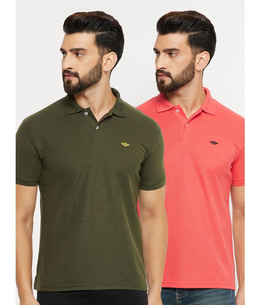     			GET GOLF Cotton Blend Regular Fit Solid Half Sleeves Men's Polo T Shirt - Olive ( Pack of 2 )