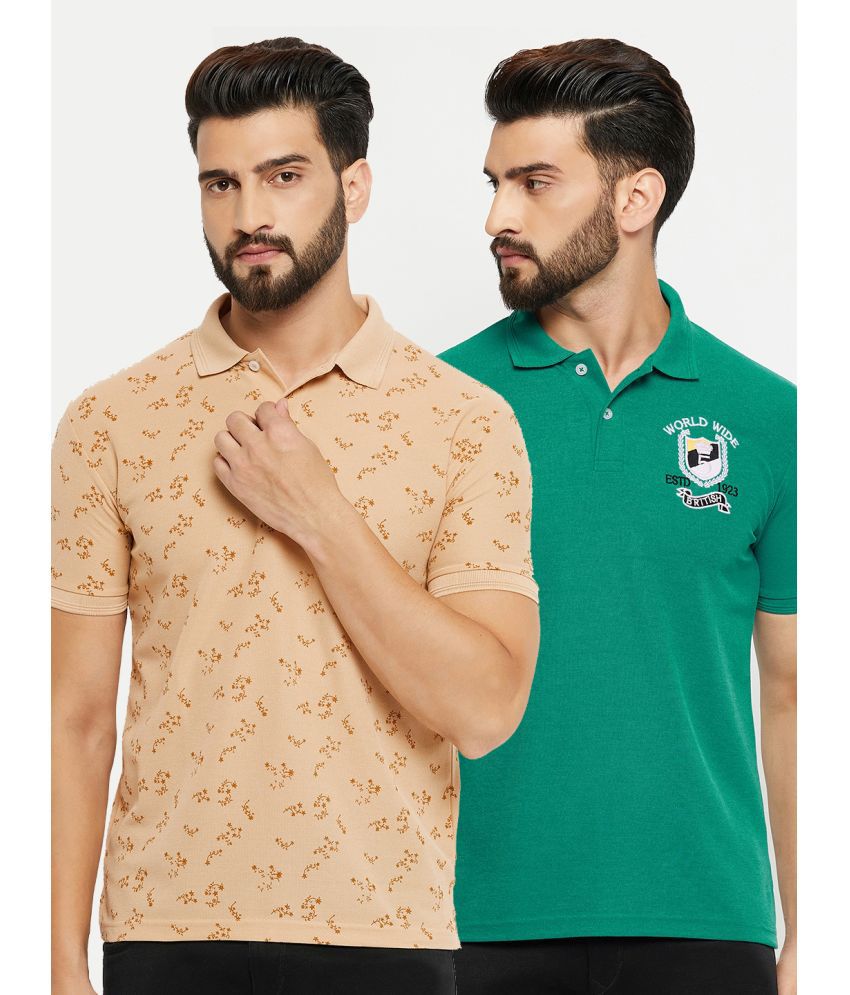     			GET GOLF Cotton Blend Regular Fit Printed Half Sleeves Men's Polo T Shirt - Beige ( Pack of 2 )