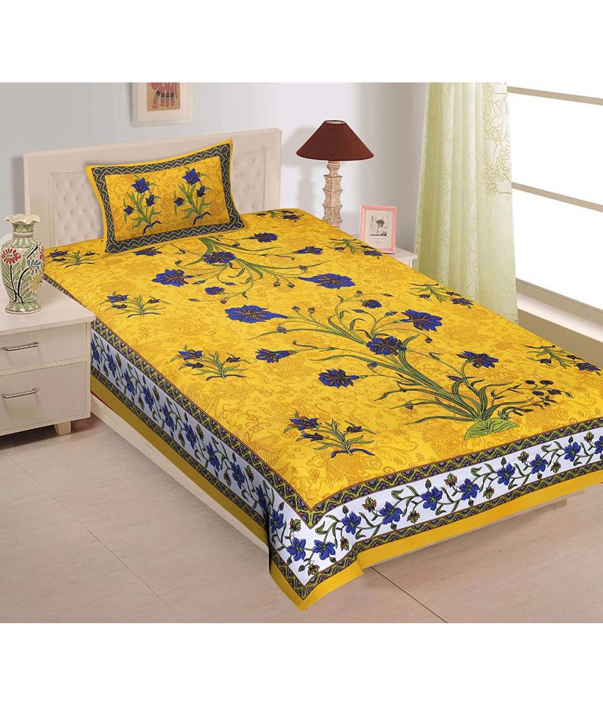    			Uniqchoice Cotton Floral 1 Single Bedsheet with 1 Pillow Cover - Yellow