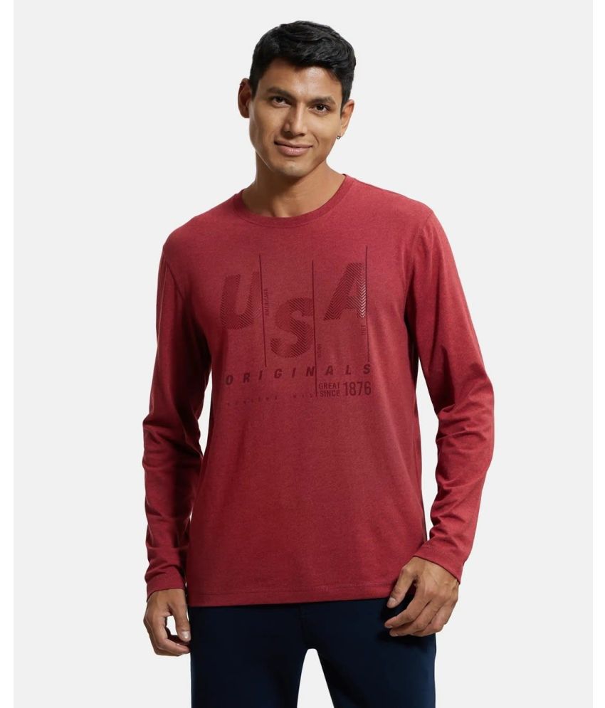     			Jockey US82 Men's Super Combed Cotton Rich Solid Round Neck Full Sleeve T-Shirt - Red Melange