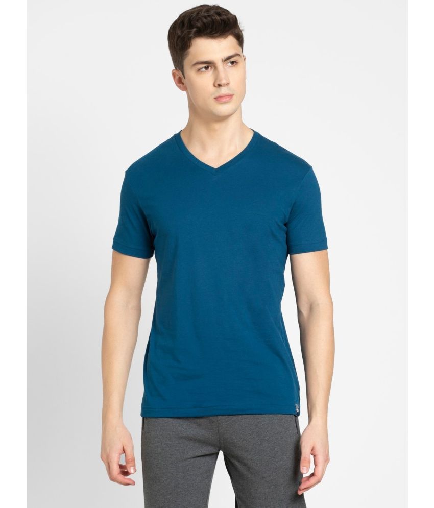     			Jockey 2726 Men's Super Combed Cotton Rich Solid V Neck Half Sleeve T-Shirt - Seaport Teal