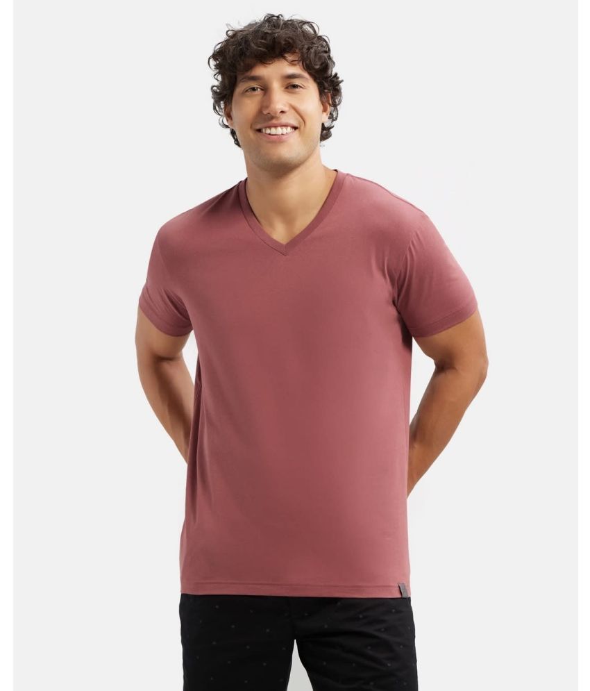     			Jockey 2726 Men's Super Combed Cotton Rich Solid V Neck Half Sleeve T-Shirt - Wild Ginger