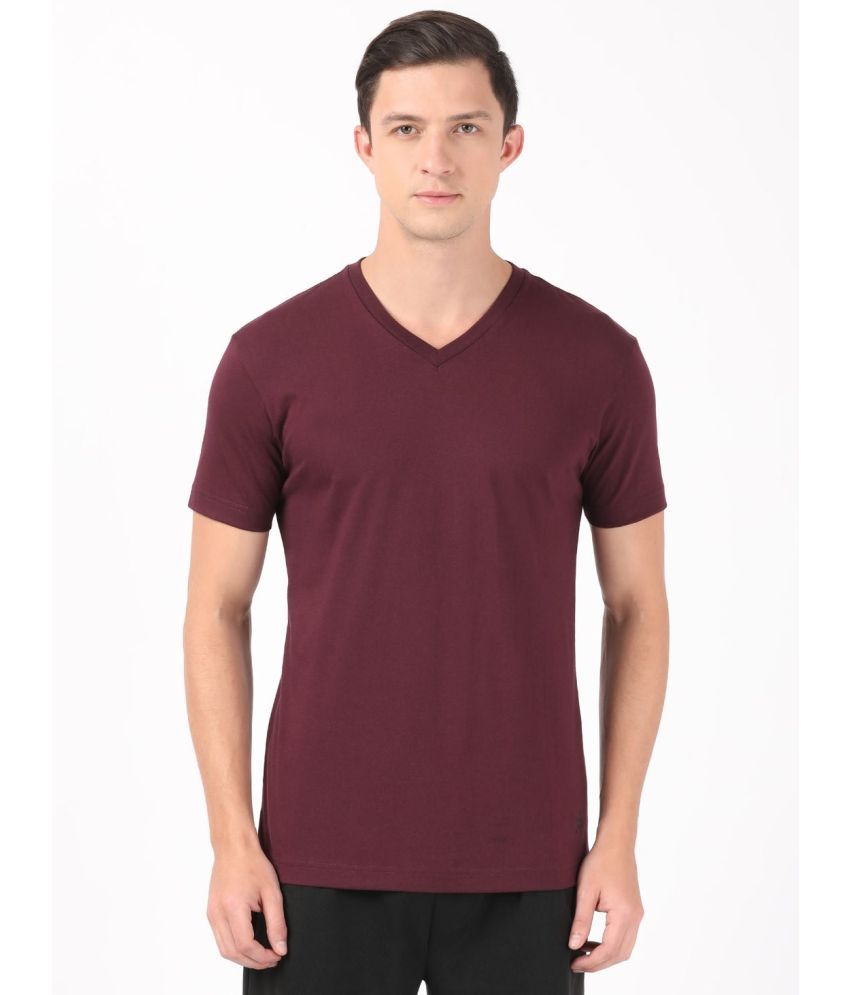     			Jockey 2726 Men's Super Combed Cotton Rich Solid V Neck Half Sleeve T-Shirt - Wine Tasting