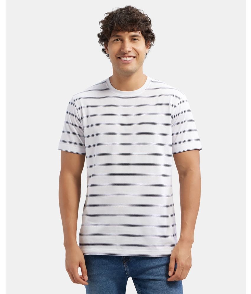     			Jockey 2715 Men's Super Combed Cotton Rich Striped Round Neck T-Shirt - White & Navy