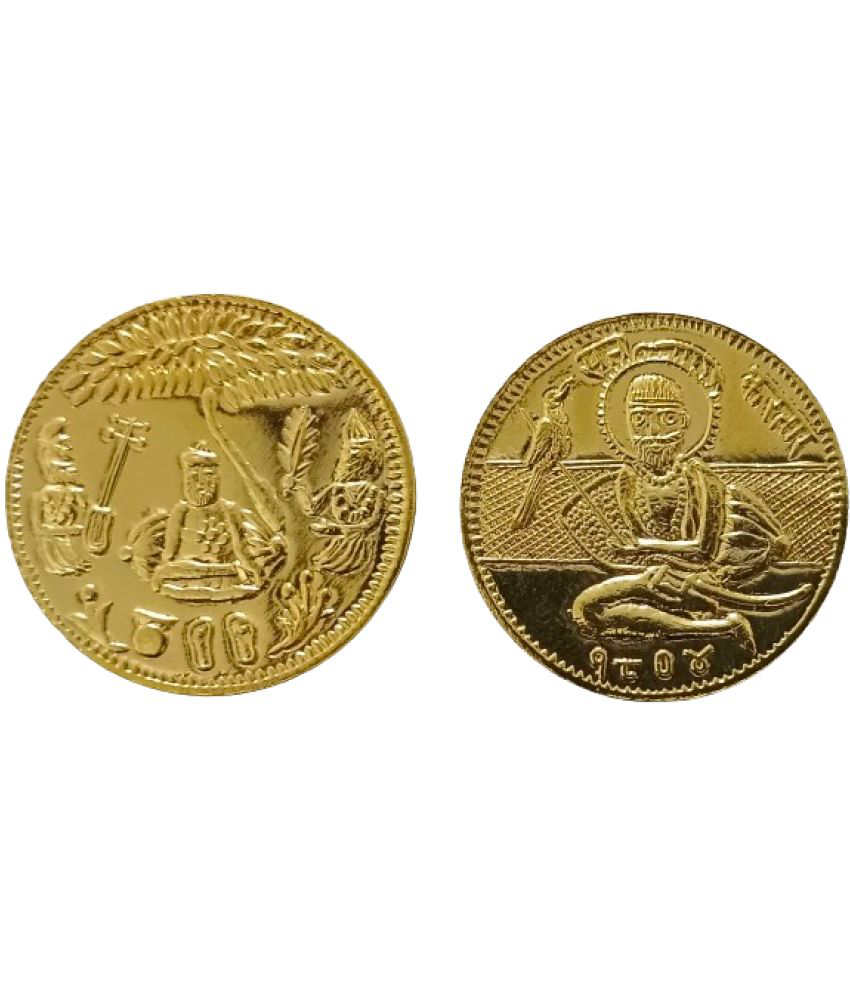     			Rare Old Vintage Ancient 24kt Gold Plated Sat Kartar Guru Nanak Dev Ji & Guru Gobind Singh Ji Token Coin