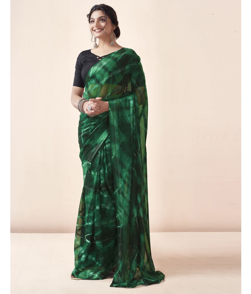     			Satrani Georgette Printed Saree With Blouse Piece - Green ( Pack of 1 )