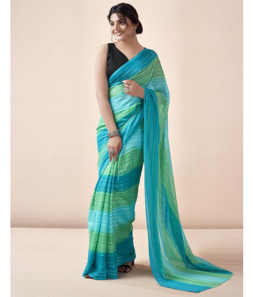     			Satrani Georgette Printed Saree With Blouse Piece - Turquoise ( Pack of 1 )