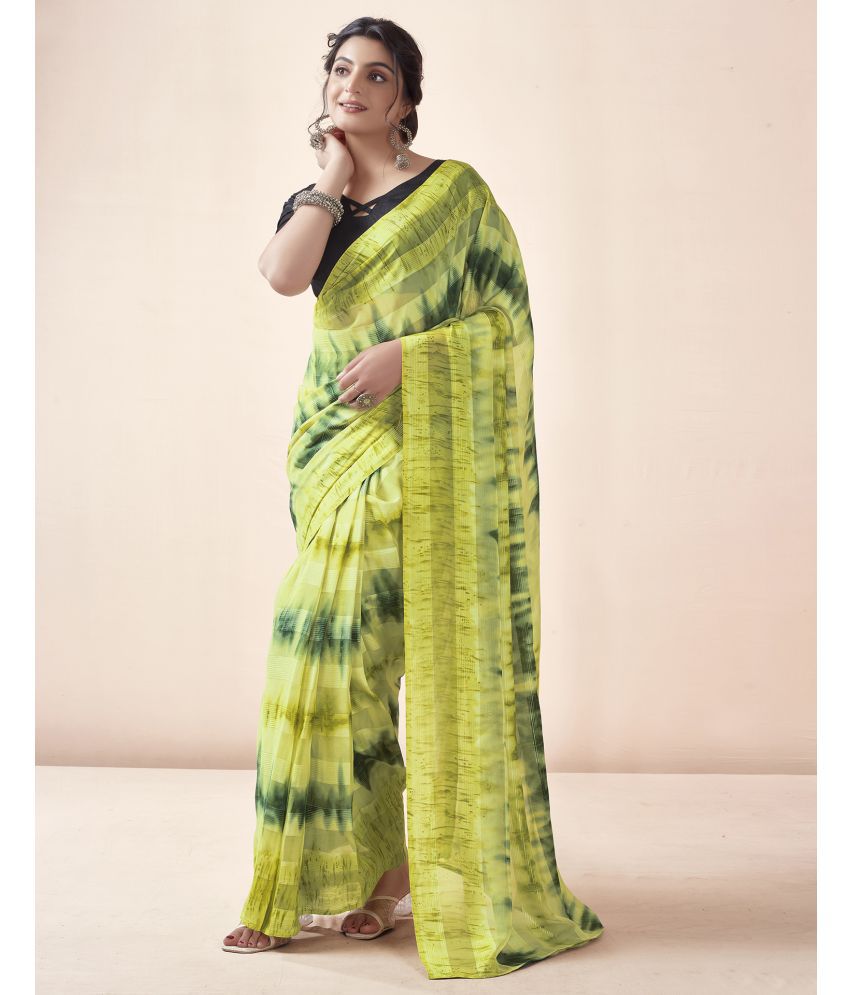     			Satrani Georgette Printed Saree With Blouse Piece - Light Green ( Pack of 1 )