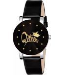 acnos Black Leather Analog Womens Watch