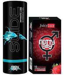 NottyBoy Slide Water Based Lubricant 100ML, Strawberry Flavoured Condom - Pack of 2